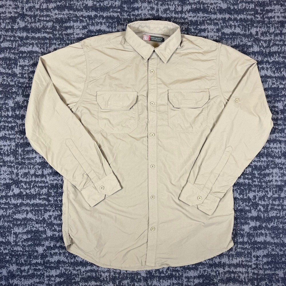 Rufiji Bugtech Safari Shirt Mens Large Tan Khaki Expedition Hiking Fishing L/S